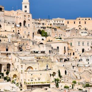 Scenic view of the historic stone architecture in Matera's ancient town, Italy.