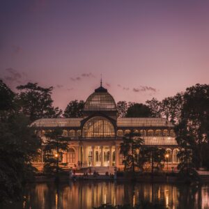 crystal palace, madrid, nature, pond, sunset, park, outdoors